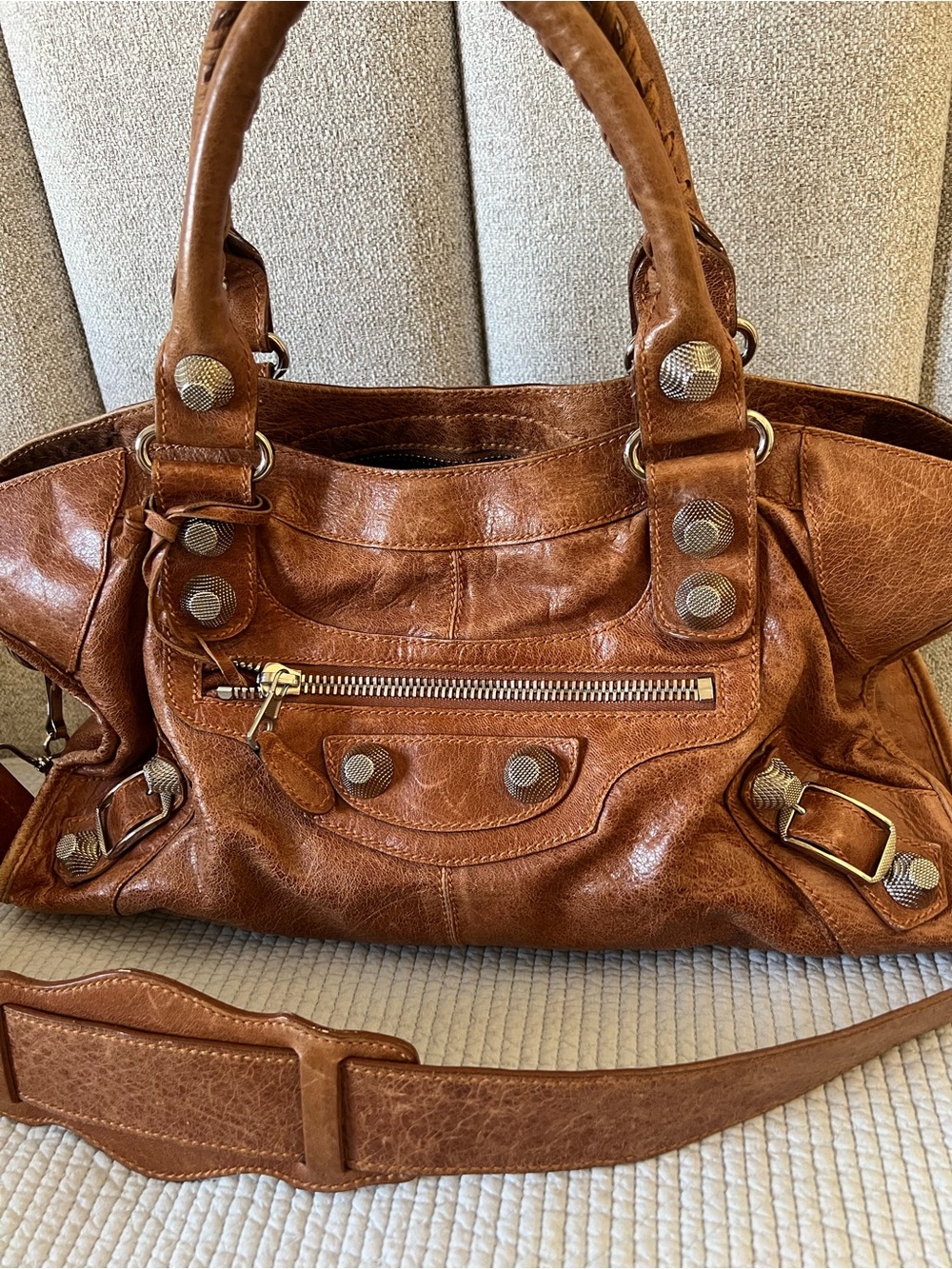 Authentic Balenciaga Women’s Brown Leather Satchel Handbag